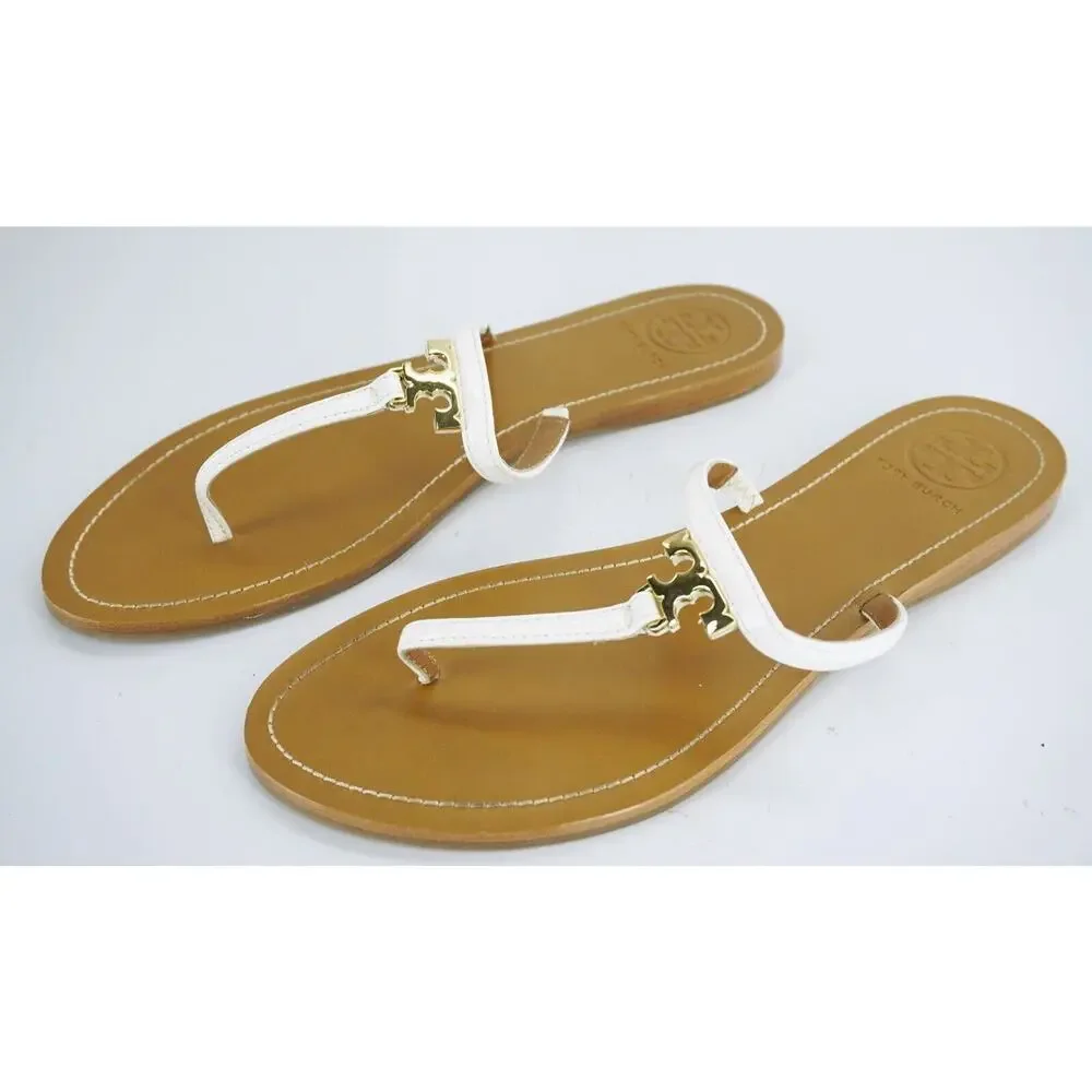 Tory Burch Ivory Patent T Logo Leather Thong Sandal Size 10.5 flip flop NIB $175